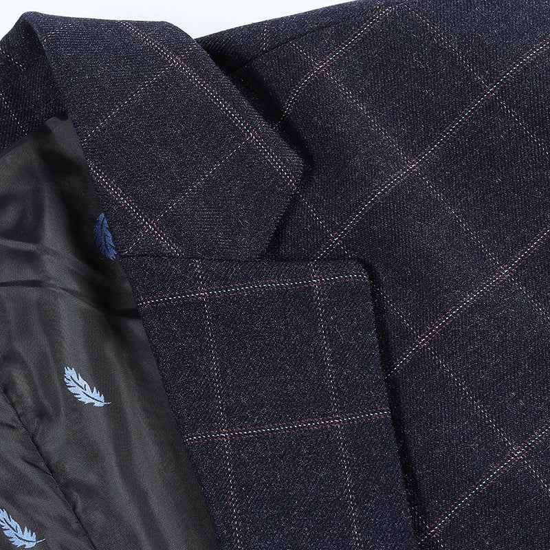 Men's Slim Fit Plaid Blazer Casual Spring Autumn Fashion Polyester Coat Handsome All-Matching Suit for Middle-Aged