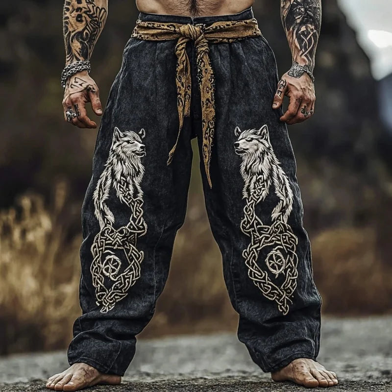 Men's retro Viking Celtic knot and eagle 3D printed autumn casual pants drawstring straight leg beach pants