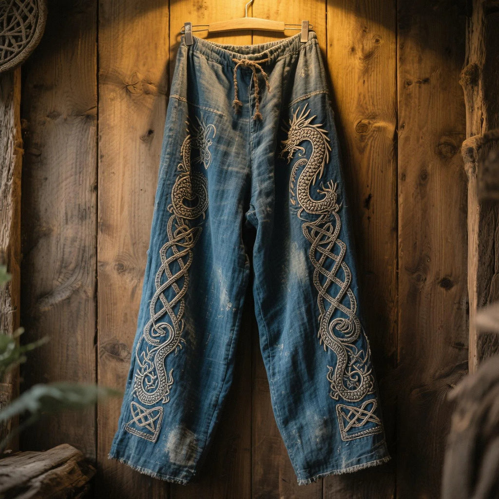 Men's retro Viking Celtic knot and eagle 3D printed autumn casual pants drawstring straight leg beach pants