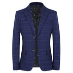 Men's Slim Fit Plaid Blazer Casual Spring Autumn Fashion Polyester Coat Handsome All-Matching Suit for Middle-Aged