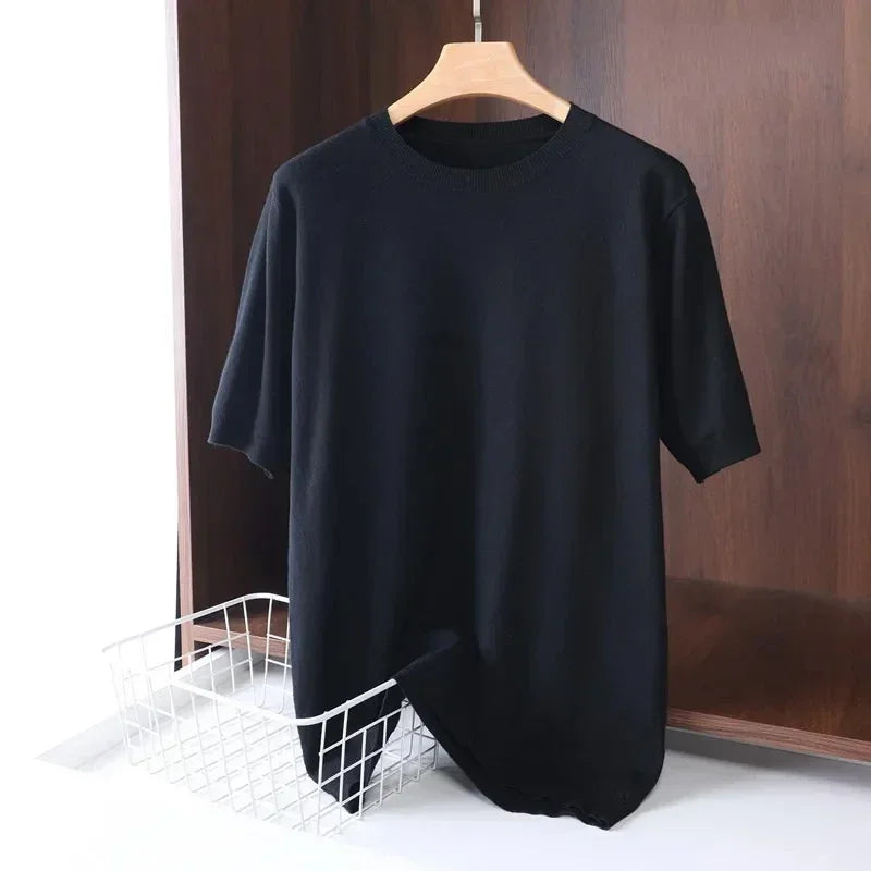 2025 Superfine Merino Wool T Shirt Men's Knitted O-neck Breathable Thin Cashmer Short Sleeve