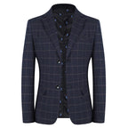 Men's Slim Fit Plaid Blazer Casual Spring Autumn Fashion Polyester Coat Handsome All-Matching Suit for Middle-Aged