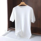 2025 Superfine Merino Wool T Shirt Men's Knitted O-neck Breathable Thin Cashmer Short Sleeve