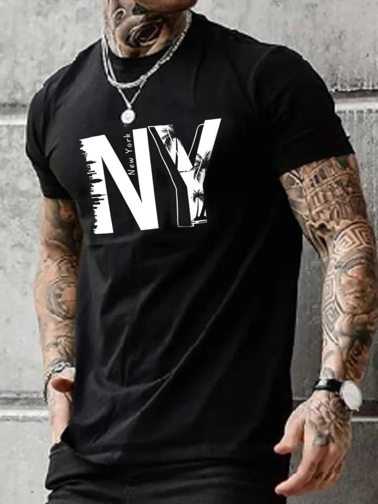 3D California Letter Print Men's Loose T-shirt Urban Street Men's Fashion Short-sleeved