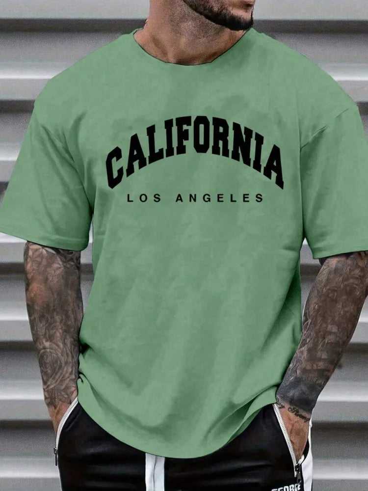 3D California Letter Print Men's Loose T-shirt Urban Street Men's Fashion Short-sleeved