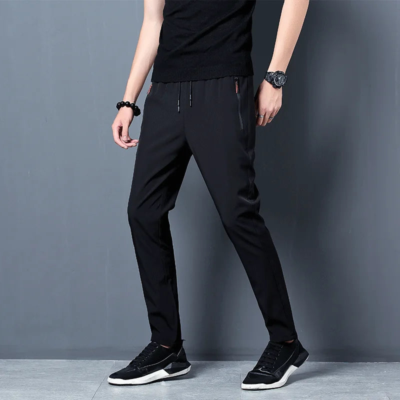 Men's Casual Pants Business Stretch Slim Fit Elastic Waist Jogger Korean Classic Blue Black Gray Male