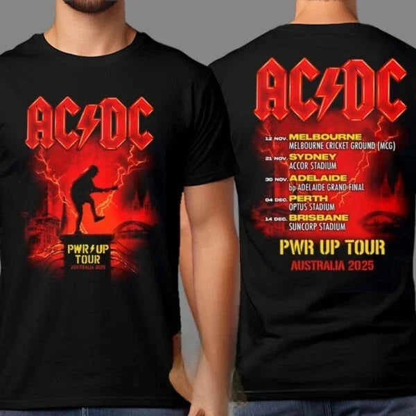AC DC PWR UP Australia Tour 2025 Merchandise Tee with Dates List for November and December