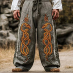 Men's retro Viking Celtic knot and eagle 3D printed autumn casual pants drawstring straight leg beach pants