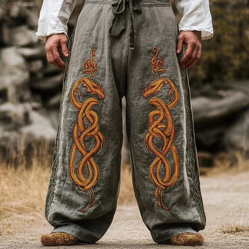 Men's retro Viking Celtic knot and eagle 3D printed autumn casual pants drawstring straight leg beach pants