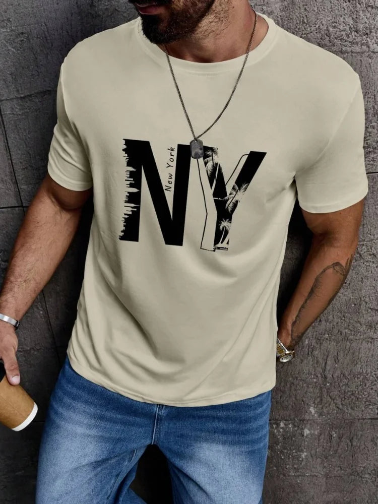 3D California Letter Print Men's Loose T-shirt Urban Street Men's Fashion Short-sleeved