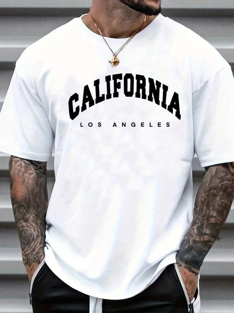 3D California Letter Print Men's Loose T-shirt Urban Street Men's Fashion Short-sleeved