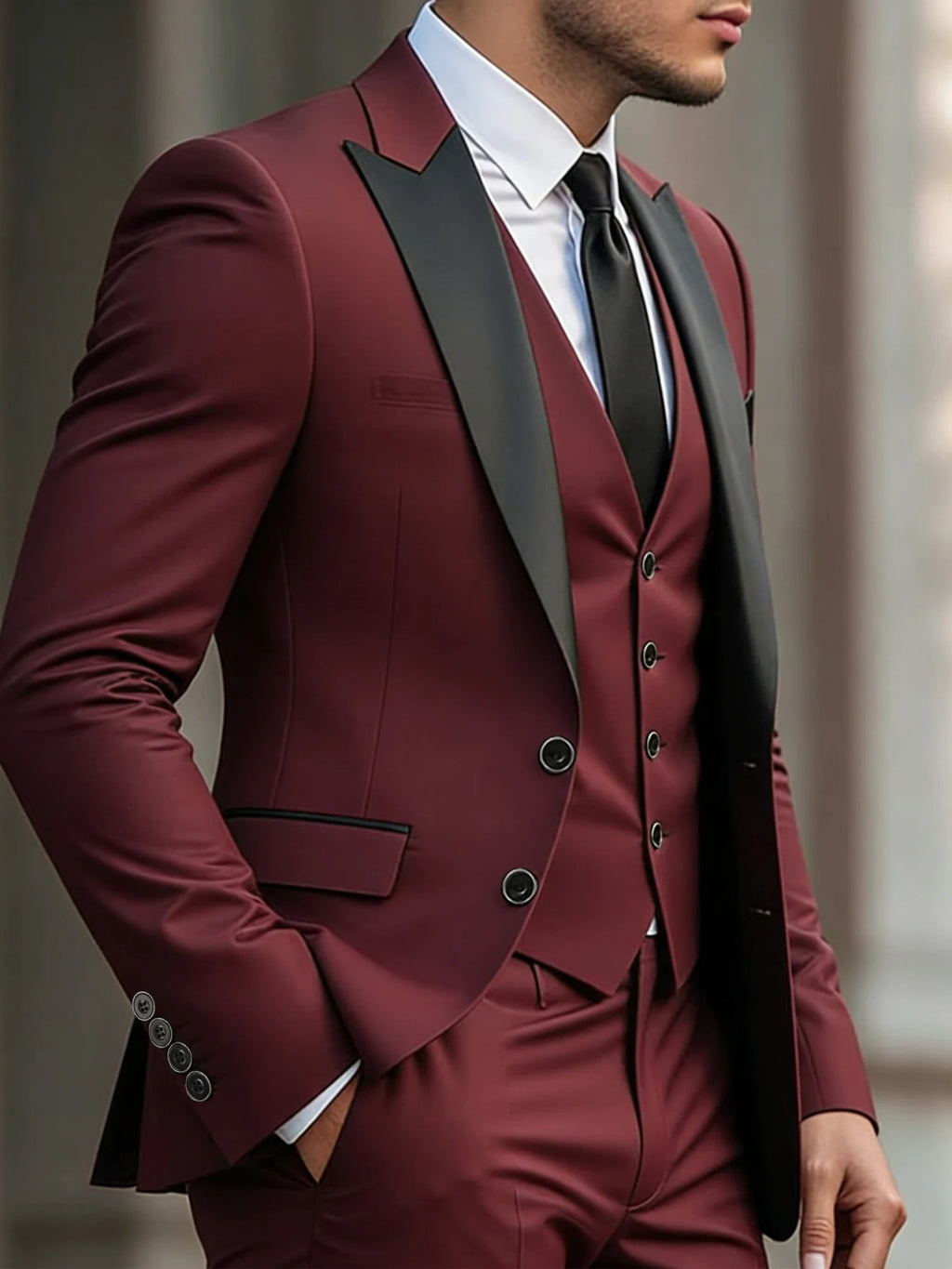 Men's 3-Piece Suit Set  Formal Jacket Vest Pants for Daily Office Wedding