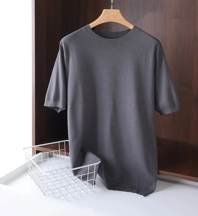 2025 Superfine Merino Wool T Shirt Men's Knitted O-neck Breathable Thin Cashmer Short Sleeve