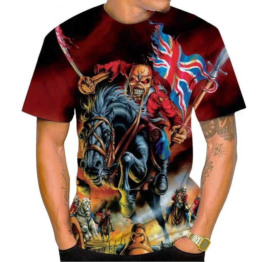 2025 New Men's Heavy Metal Rock 3D Print T-shirt Summer Casual Fashion Street Hip Hop