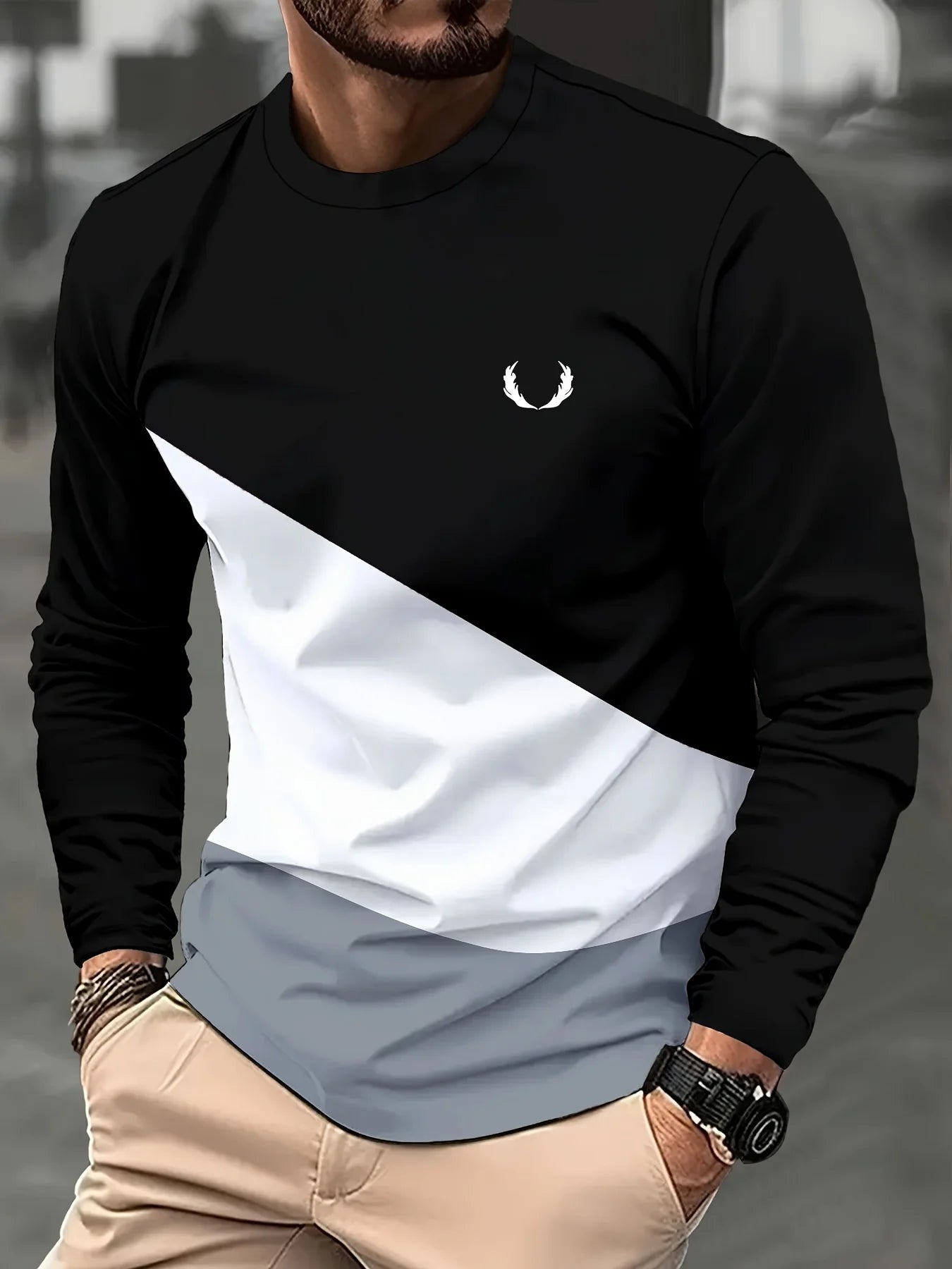 Mens T Shirt Stylish Striped 3D Print Long Sleeve Spring Fall Casual Vintage Round Neck Outdoor Sports T-Shirt