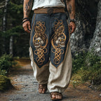 Men's retro Viking Celtic knot and eagle 3D printed autumn casual pants drawstring straight leg beach pants