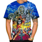2025 New Men's Heavy Metal Rock 3D Print T-shirt Summer Casual Fashion Street Hip Hop