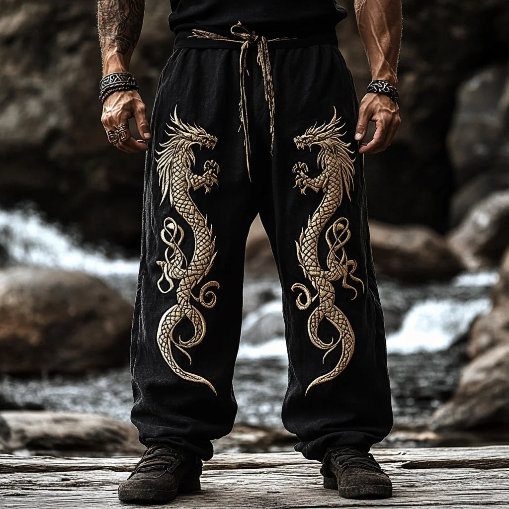 Men's retro Viking Celtic knot and eagle 3D printed autumn casual pants drawstring straight leg beach pants