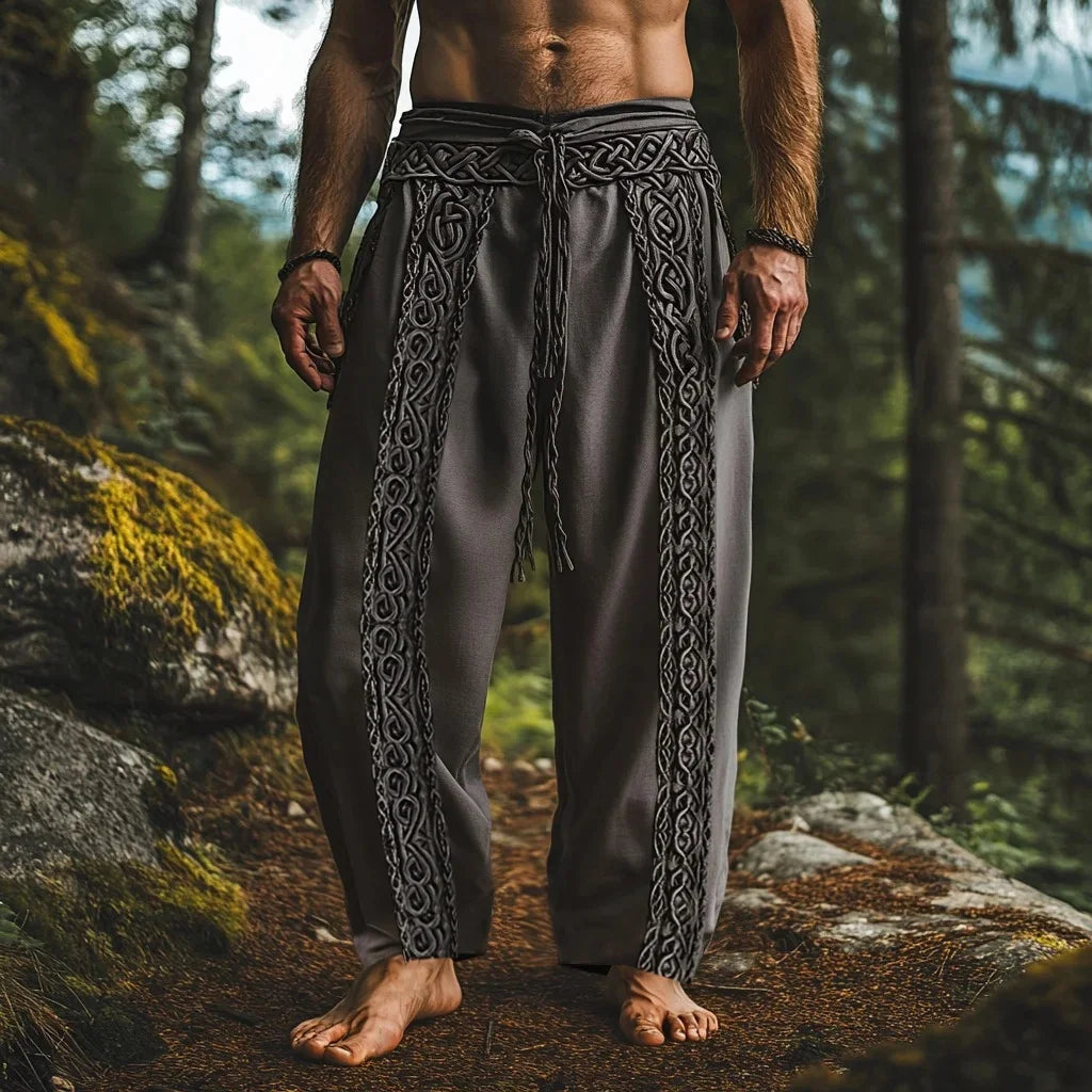 Men's retro Viking Celtic knot and eagle 3D printed autumn casual pants drawstring straight leg beach pants