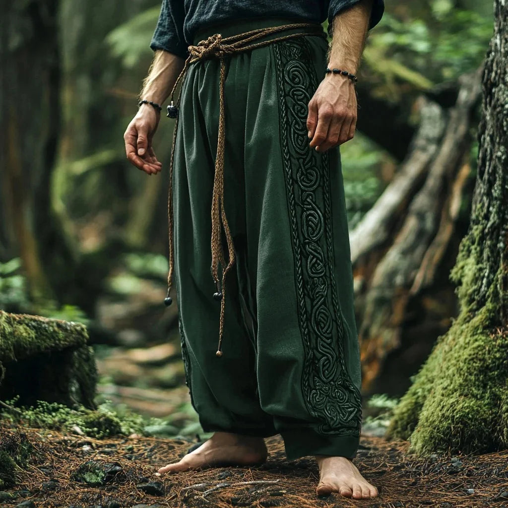 Men's retro Viking Celtic knot and eagle 3D printed autumn casual pants drawstring straight leg beach pants