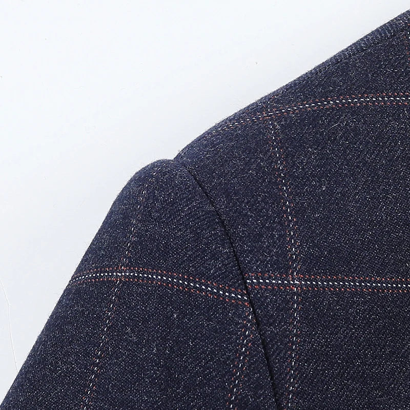 Men's Slim Fit Plaid Blazer Casual Spring Autumn Fashion Polyester Coat Handsome All-Matching Suit for Middle-Aged