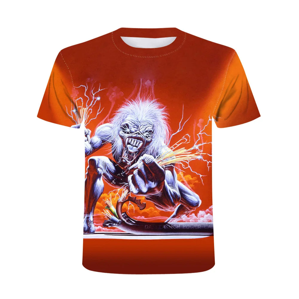 2025 New Men's Heavy Metal Rock 3D Print T-shirt Summer Casual Fashion Street Hip Hop