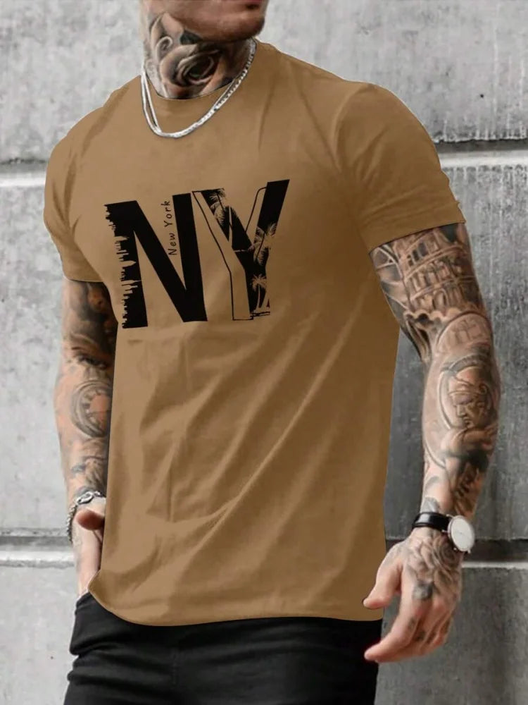 3D California Letter Print Men's Loose T-shirt Urban Street Men's Fashion Short-sleeved