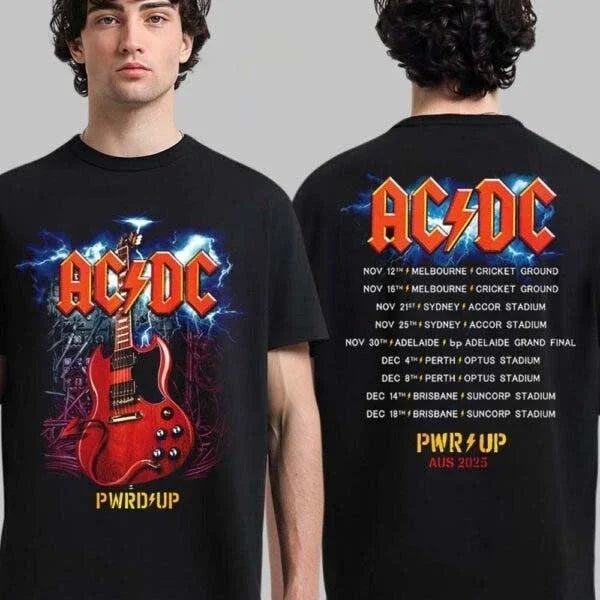 AC DC PWR UP Australia Tour 2025 Merchandise Tee with Dates List for November and December