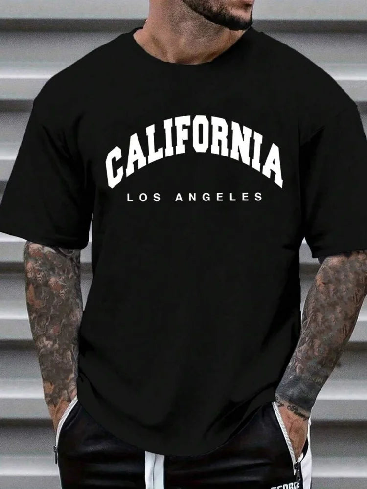 3D California Letter Print Men's Loose T-shirt Urban Street Men's Fashion Short-sleeved