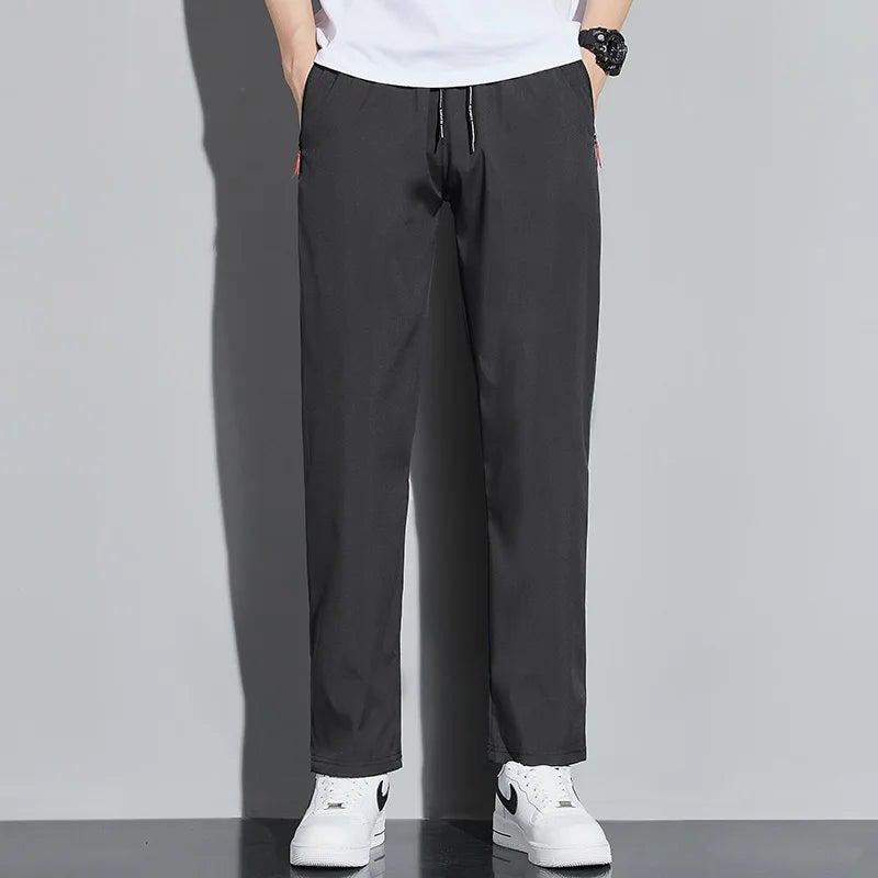 Men's Casual Pants Business Stretch Slim Fit Elastic Waist Jogger Korean Classic Blue Black Gray Male