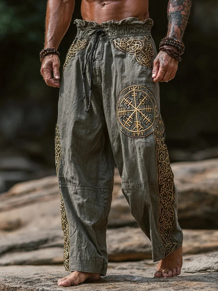 Men's retro Viking Celtic knot and eagle 3D printed autumn casual pants drawstring straight leg beach pants