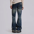 Y2K Mid Blue Flared Jeans Vintage Washed Men Women Bootcut Jeans Gothic High Street Unisex