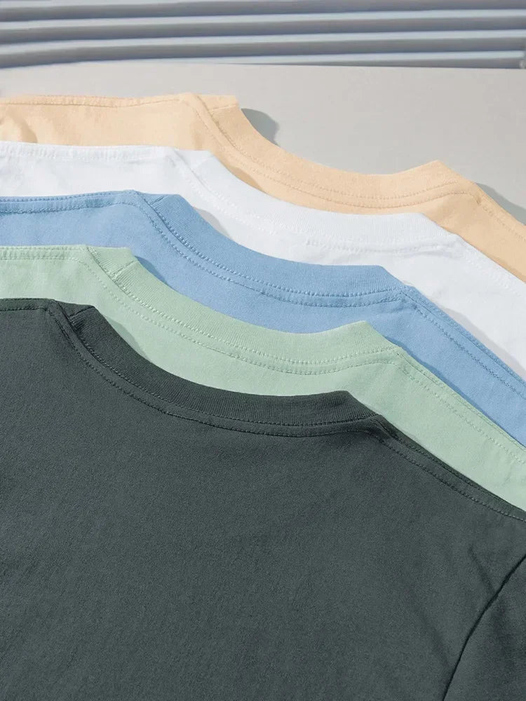 100% cotton heavy t-shirt summer solid color 230 g men's white casual all-match round neck fall shoulder short sleeve