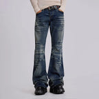 Y2K Mid Blue Flared Jeans Vintage Washed Men Women Bootcut Jeans Gothic High Street Unisex