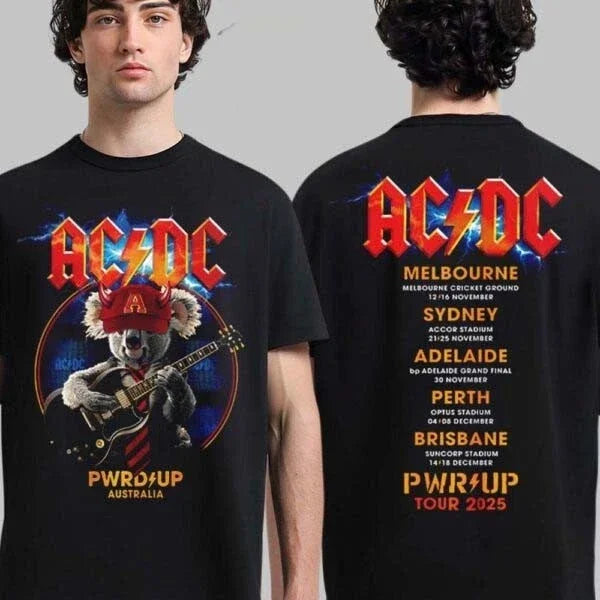 AC DC PWR UP Australia Tour 2025 Merchandise Tee with Dates List for November and December