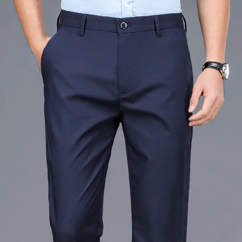 Male Pants Stretch Solid Black Smart Casual Men's Trousers Office Quick Dry Suit Pants New Spring