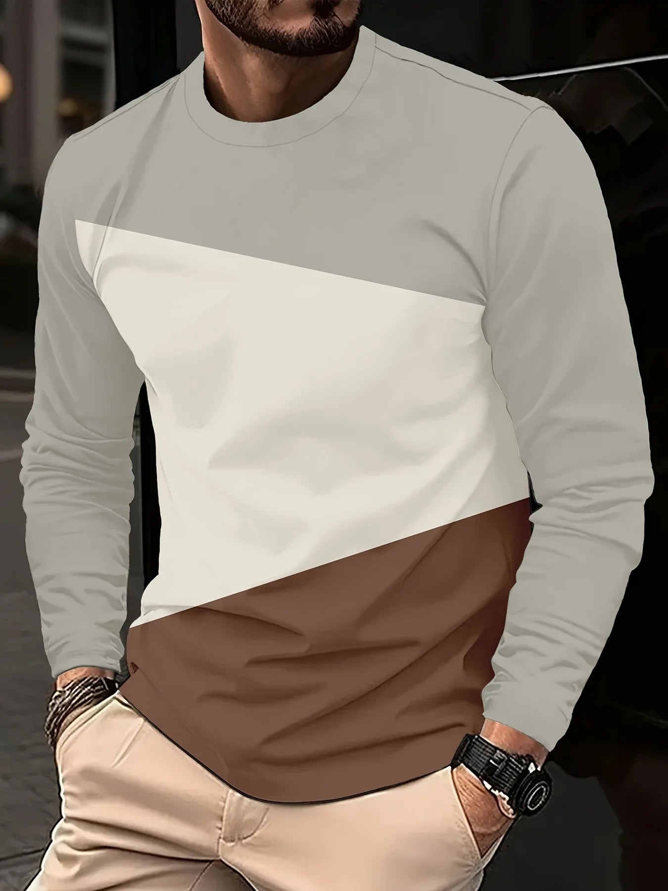 Mens T Shirt Stylish Striped 3D Print Long Sleeve Spring Fall Casual Vintage Round Neck Outdoor Sports T-Shirt