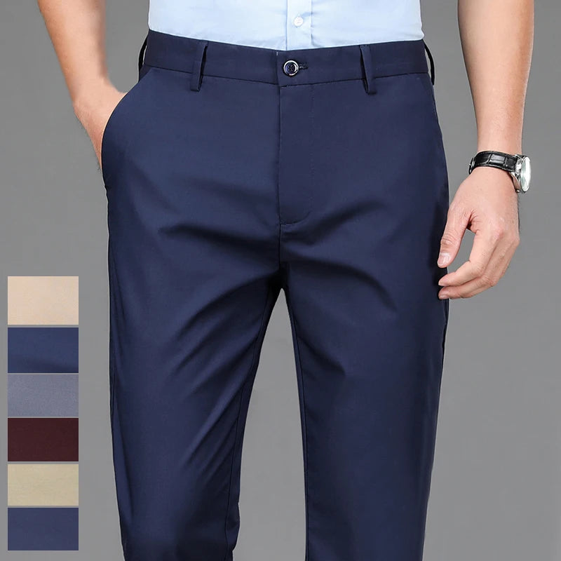 Male Pants Stretch Solid Black Smart Casual Men's Trousers Office Quick Dry Suit Pants New Spring