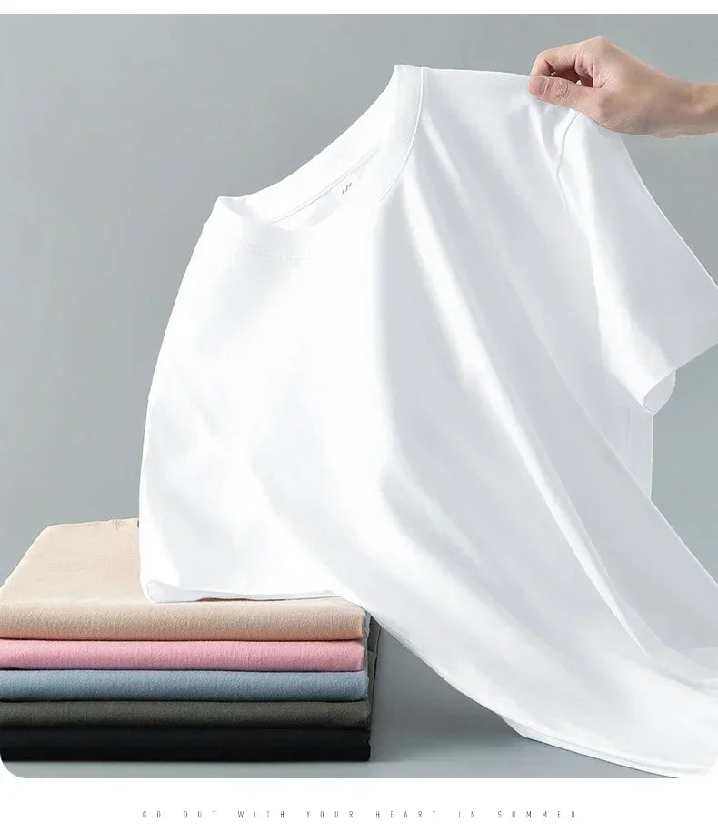100% cotton heavy t-shirt summer solid color 230 g men's white casual all-match round neck fall shoulder short sleeve